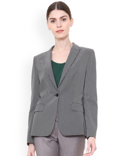 

Van Heusen Woman Black & White Checked Regular-Fit Single-Breasted Blazer