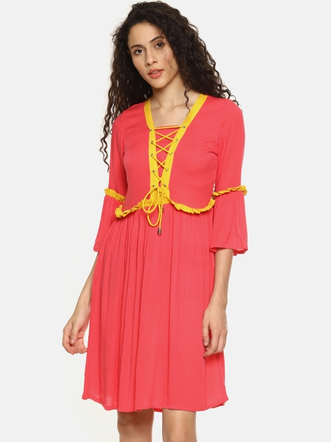 

AARA Women Pink Solid A-Line Dress, Coral