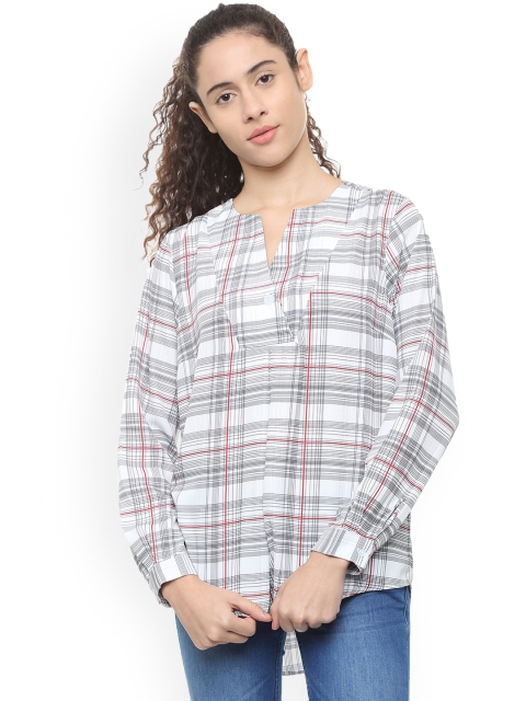 

Van Heusen Women Grey Checked High-Low Top