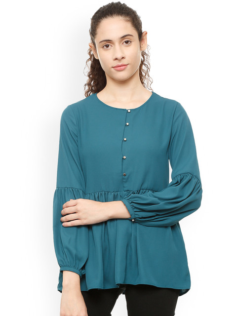 

Van Heusen Woman Blue Solid Peplum Top