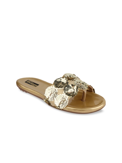 

Shoetopia Women Gold-Toned Solid Open Toe Flats