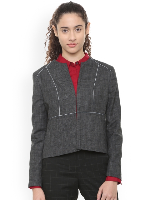

Van Heusen Woman Charcoal Grey Self Design Regular-Fit Single-Breasted Blazer