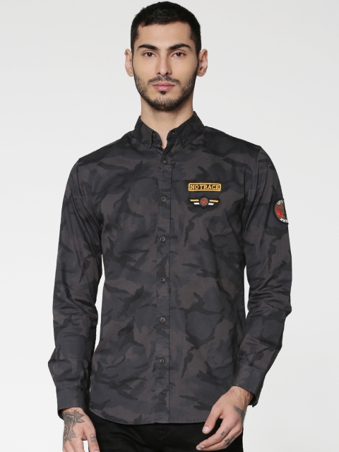 

ONLY & SONS Men Charcoal Grey Regular Fit Camouflage Print Casual Shirt
