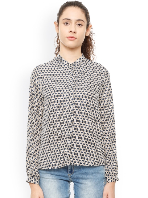 

Van Heusen Woman Navy Blue Regular Fit Printed Casual Shirt