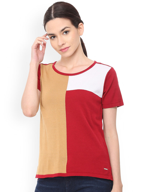 

Van Heusen Woman Red Colourblocked Round Neck T-shirt