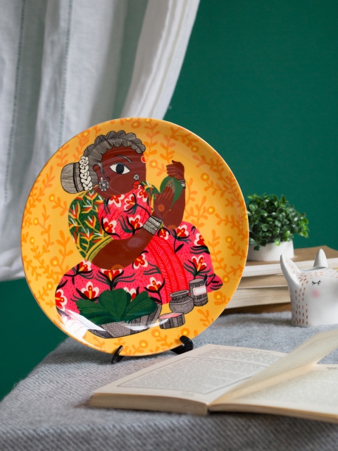 

Chumbak Yellow & Multicoloured Printed Wall Plate