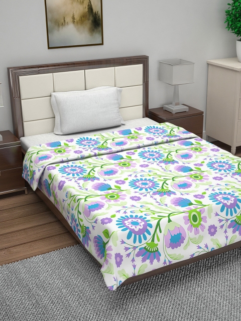 Divine Casa Blue Floral AC Room 110 GSM Single Bed Quilt