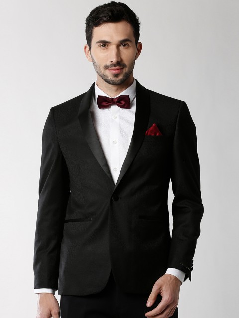

Peter England Elite Men Black Printed Slim-Fit Tuxedo Blazer