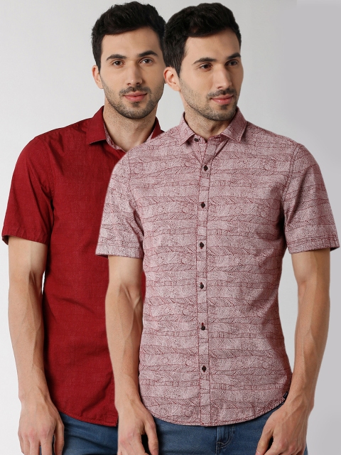 

Peter England Casuals Men Red Slim Fit Printed Casual Reversible Shirt