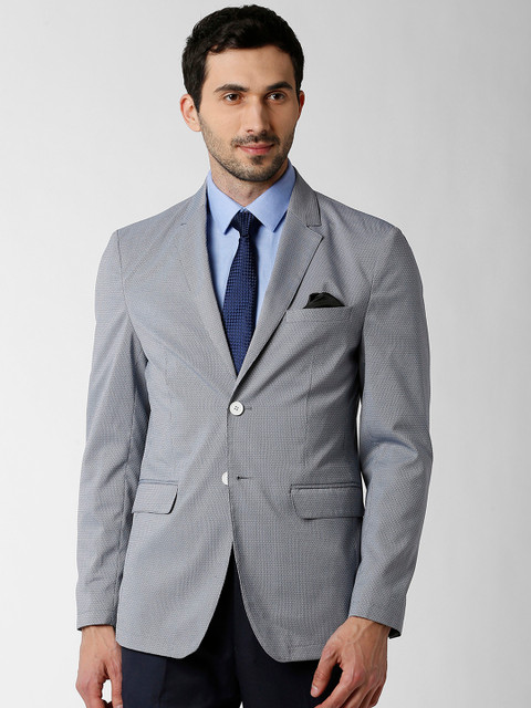 

Peter England Elite Men Grey Self Design Slim-Fit Single-Breasted Blazer