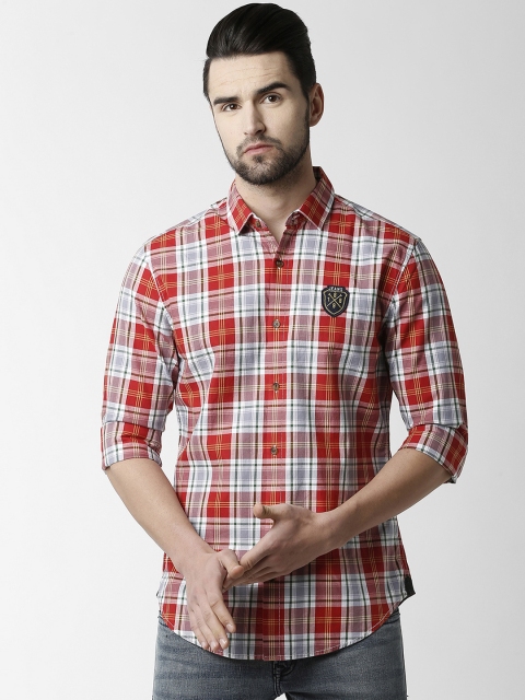 

Peter England Casuals Men Red & White Slim Fit Checked Casual Shirt