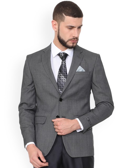 

Louis Philippe Men Charcoal Grey Self Design Slim-Fit Single-Breasted Blazer