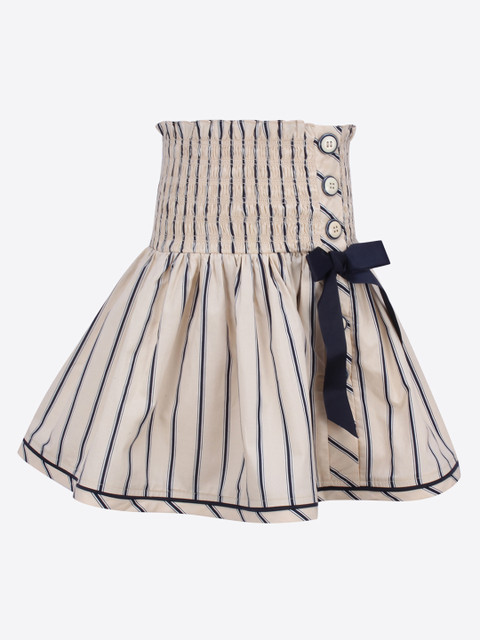 

CUTECUMBER Girls Cream-Coloured & Navy Blue Striped A-Line Skirt