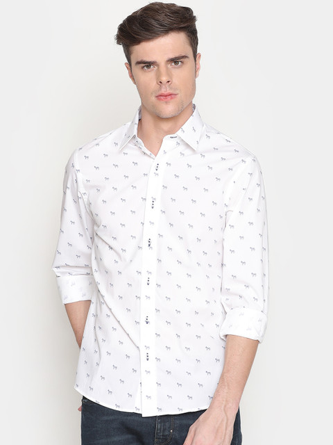 

Double Two Men White Slim Fit Printed Casual Shirt