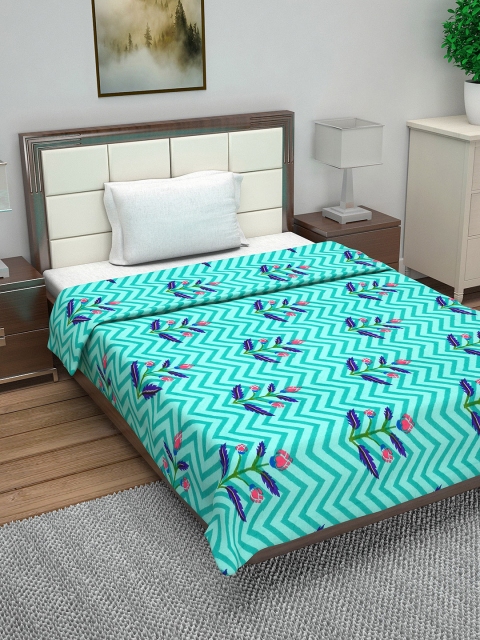 

Divine Casa Sea Green Floral AC Room 110 GSM Single Bed Quilt