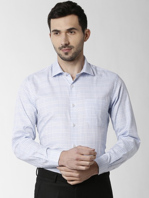 

Peter England Elite Men Blue Regular Fit Checked Formal Shirt