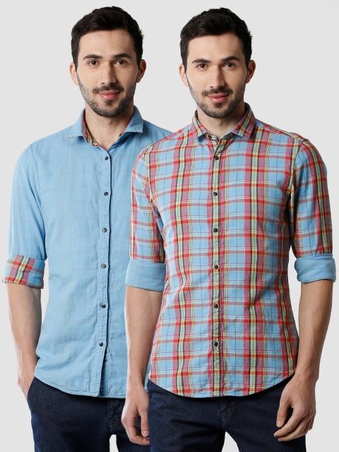 

Peter England Casuals Men Blue Slim Fit Checked Casual Reversible Shirt