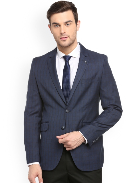 

Van Heusen Men Blue Self Design Slim-Fit Single-Breasted Blazer
