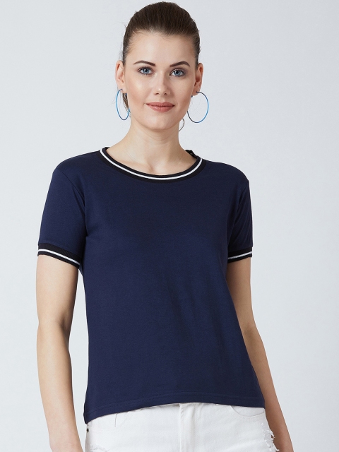 

The Dry State Women Navy Blue Solid Round Neck T-shirt