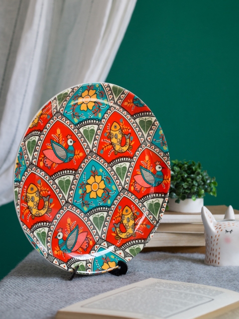 

Chumbak Red & Multicoloured Printed Wall Plate