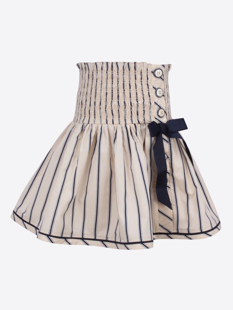 

CUTECUMBER Girls Cream-Coloured & Navy Blue Striped A-Line Skirt