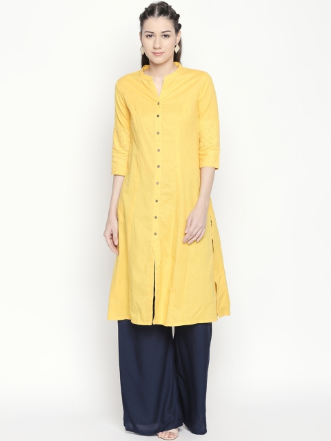 

RANGMANCH BY PANTALOONS Women Yellow Solid Straight Kurta