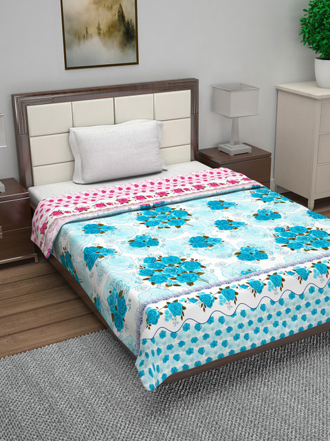 

Divine Casa Blue Floral AC Room 110 GSM Single Bed Quilt