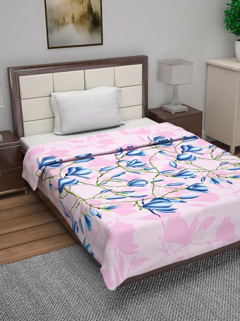 

Divine Casa Blue & Pink Floral AC Room 110 GSM Single Bed Quilt
