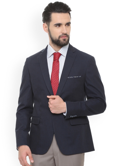

V Dot Men Blue Self Design Slim-Fit Single-Breasted Blazer