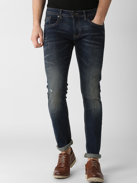 Peter England Casuals Men Blue Skinny Fit Mid-Rise Low Distress Stretchable Jeans
