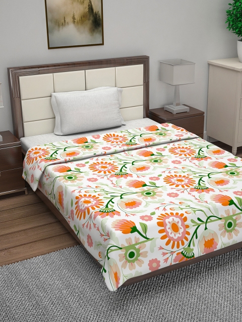 

Divine Casa White & Orange Floral AC Room 110 GSM Single Bed Quilt