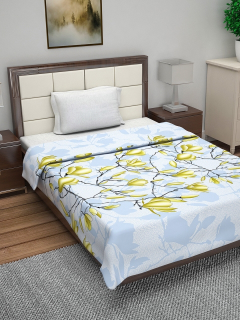 

Divine Casa Yellow & Blue Floral AC Room 110 GSM Single Bed Quilt