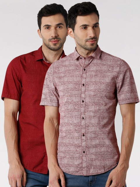 Peter England Casuals Men Red Slim Fit Printed Casual Reversible Shirt