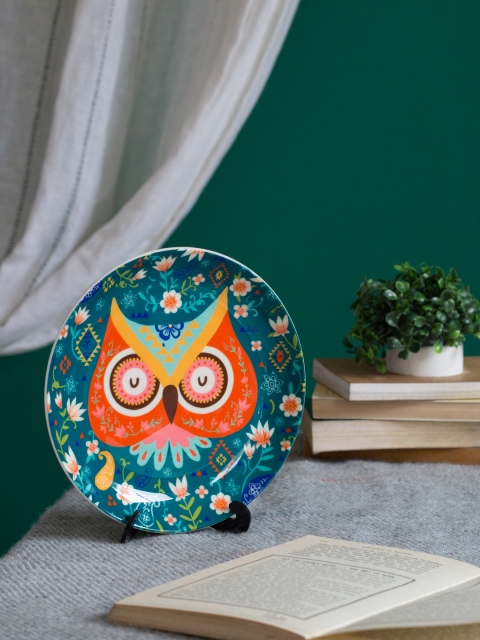 

Chumbak Teal Blue & Multicoloured Printed Wall Plate