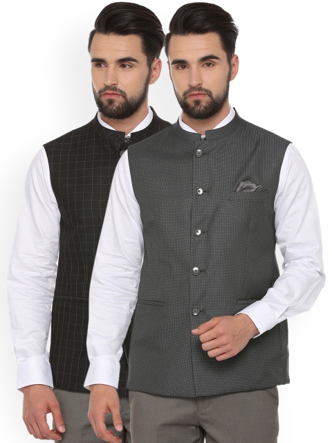 

Van Heusen Men Pack of 2 Grey Woven Nehru Jackets