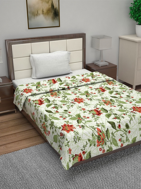 

Divine Casa Green Floral AC Room 110 GSM Single Bed Quilt
