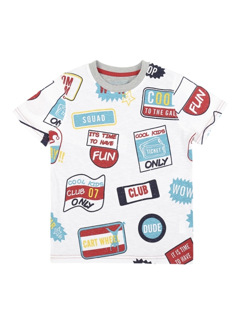 

Pantaloons Junior Boys White Printed Round Neck Pure Cotton T-shirt