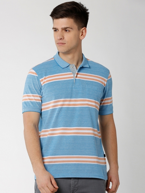 

Peter England Casuals Men Blue Striped Polo Collar T-shirt