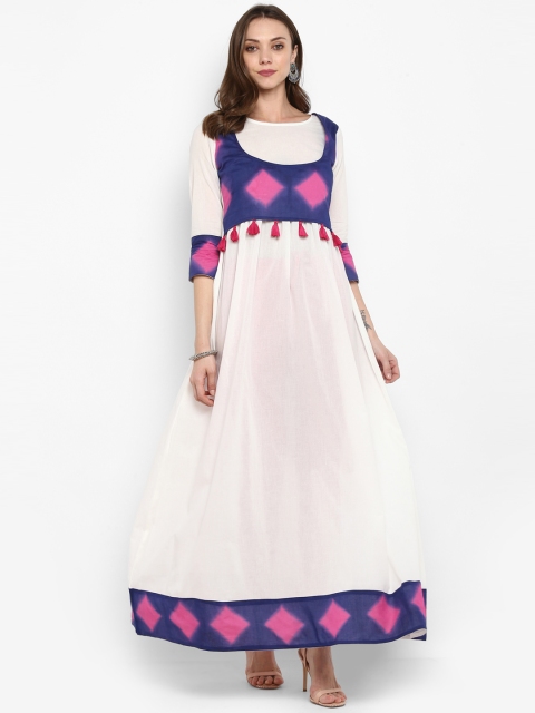 Meeranshi Women White & Blue Solid Anarkali Kurta