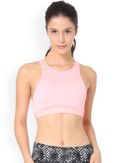 

Puma Peach-Coloured Solid Non-Wired Lightly Padded Sports Bra