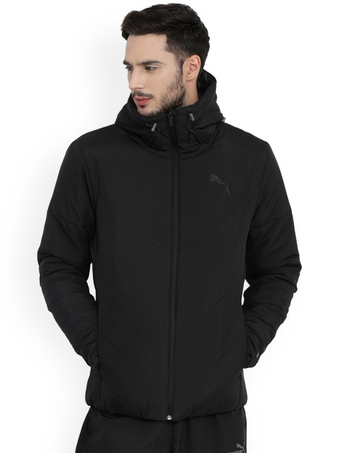 

Puma Men Black Printed Reversible Reversible Padded Hooded Jacket