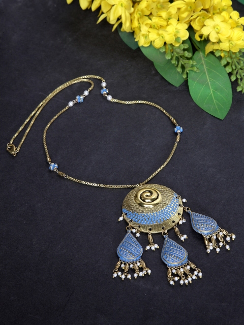 

AKS Blue Antique Gold-Plated Beaded Enamelled Handcrafted Necklace