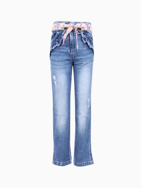 

CUTECUMBER Girls Blue Regular Fit Mid-Rise Low Distress Jeans