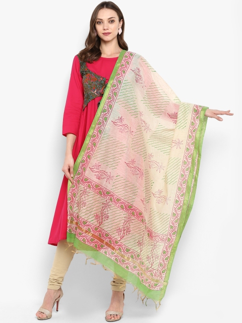 

Meeranshi Pink & Green Printed Dupatta