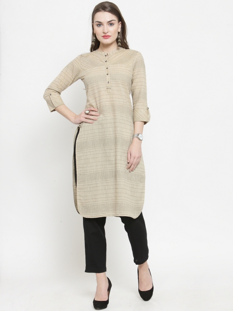 

Indibelle Women Beige Striped Straight Kurta