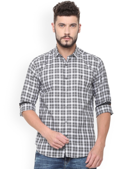 

V Dot Men Black & Off-White Slim Fit Checked Casual Shirt