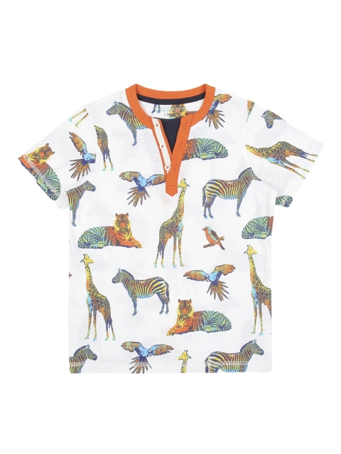 

Pantaloons Junior Boys White Printed Henley Neck T-shirt