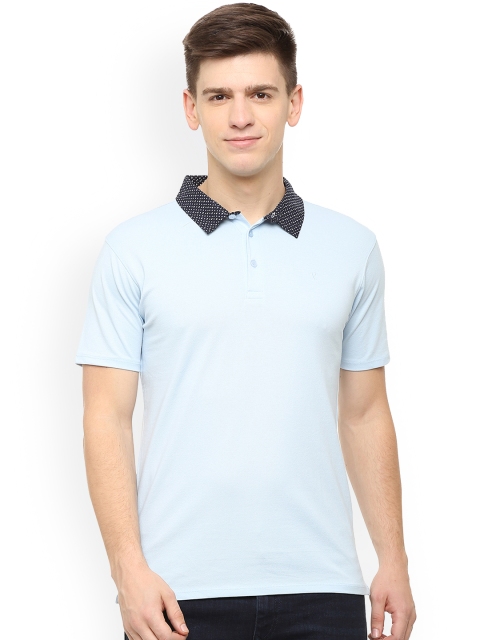 

V Dot Men Blue Solid Polo Collar T-shirt