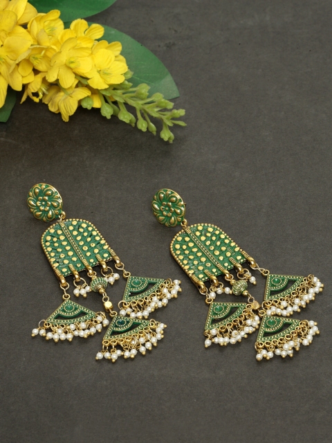 

AKS Gold-Toned & Green Contemporary Drop Earrings