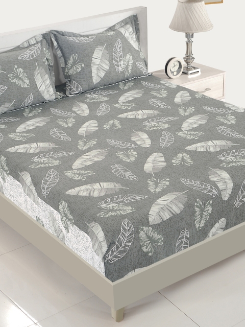 

SWAYAM Grey & White Floral 180 TC Cotton 5 Queen Bedsheet with 2 Pillow Covers